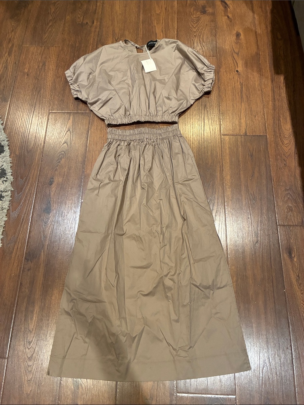 MONICA NERA Taupe Maxi Skirt with Smocked Waist